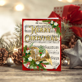 Cartão De Festividades Vintage Sheet Music French Horn Christmas
