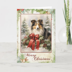 Cartão De Festividades Vintage Sheltie Natal