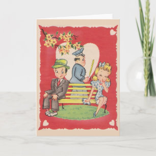 Cartão De Festividades Vintage Shy Boy Valentine's Day Note Card