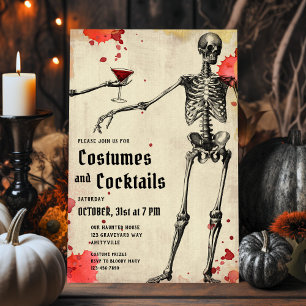 Cartão De Festividades Vintage Skeleton Bloody Adult Halloween Convide