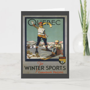 Cartão De Festividades Vintage Ski poster, Quebec, Maravilha de inverno