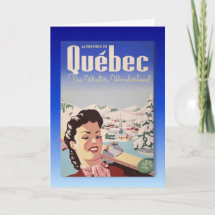 Cartão De Festividades Vintage Ski poster, Quebec, winter wonderland