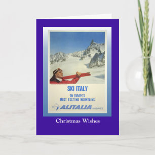 Cartão De Festividades Vintage Ski Poster, Ski Italy, Alitalia