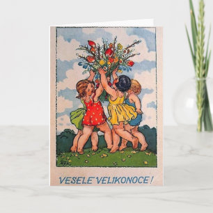 Cartão De Festividades Vintage Slovak / Czech Easter Card
