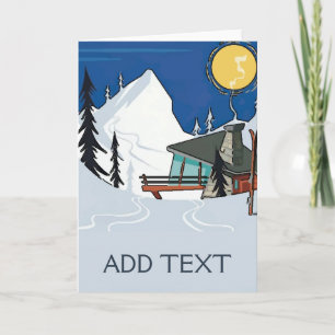 Cartão De Festividades Vintage Snow Casal, adicione texto, placa