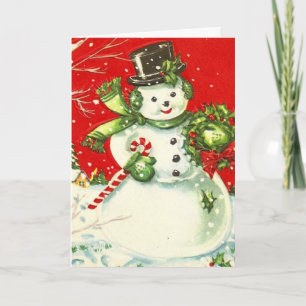 Cartão De Festividades Vintage Snowman Christmas