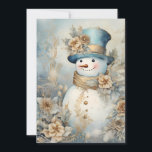 Cartão De Festividades Vintage Snowman Dourado Natal Branco<br><div class="desc">Cartão de saudação elegante de ouro,  azul e branco de Natal. Personalizado no verso com sua mensagem e seu nome. Entre em contato comigo para obter assistência com sua personalização ou para solicitar outros produtos Zazzle correspondentes ou coordenadores.</div>