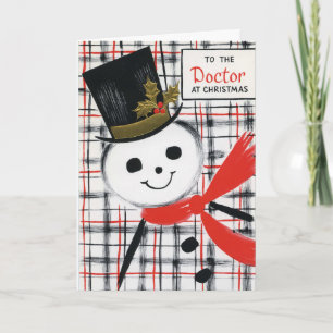 Cartão De Festividades Vintage Snowman Para O Médico