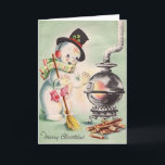 Cartão De Festividades Vintage Snowman Por The Wood Stove<br><div class="desc">Vintage Snowman,  Ao Lado Da Loja De Madeira.</div>