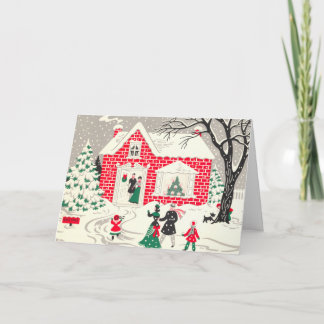Cartão De Festividades Vintage Snowy Visite