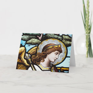 Cartão De Festividades Vintage Stainage Glass Christmas Angel Holiday Car