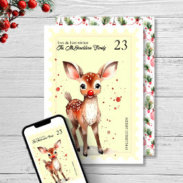 Cartão De Festividades Vintage Stamp Kitsch Reindeer Amarelo Natal