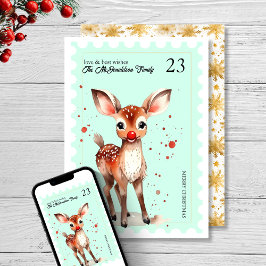 Cartão De Festividades Vintage Stamp Kitsch Reindeer Pastel Natal