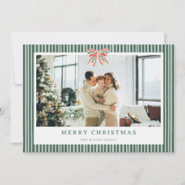 Cartão De Festividades Vintage Stripe Bow Christmas Photo Holiday Card 