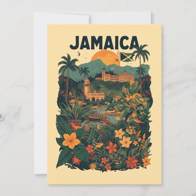 Cartão De Festividades Vintage Style Jamaica Travel Illustration (Frente)