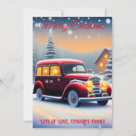 Cartão De Festividades Vintage Style Red Car Feliz Natal