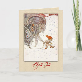 Cartão De Festividades Vintage Swedish Yule Goat e Elf