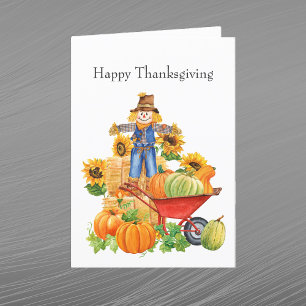 Cartão De Festividades Vintage Tan Scarecrow Sunflower Ação de Graças
