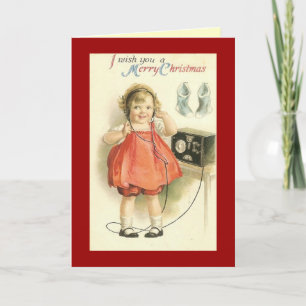 Cartão De Festividades Vintage Telephone Girl Christmas Card
