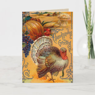 Cartão De Festividades Vintage Thanksgiving Greetings