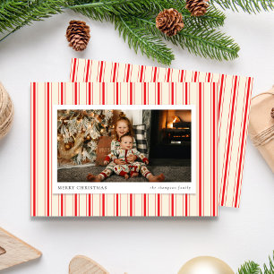 Cartão De Festividades Vintage Ticking Stripe Red Felry Foto de Natal