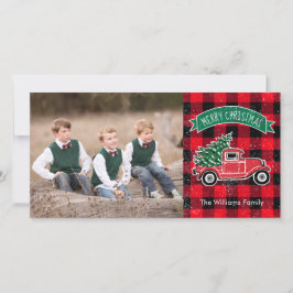 Cartão De Festividades Vintage Truck Árvore de Natal Red Buffalo Xadrez