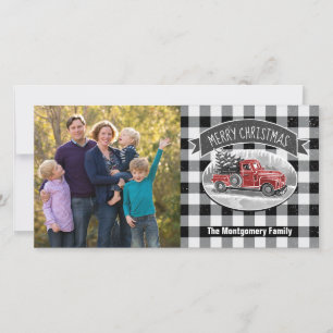 Cartão De Festividades Vintage Truck Black White Xadrez Foto