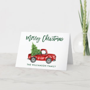 Cartão De Festividades Vintage Truck Fold, Script de Pincel Verde