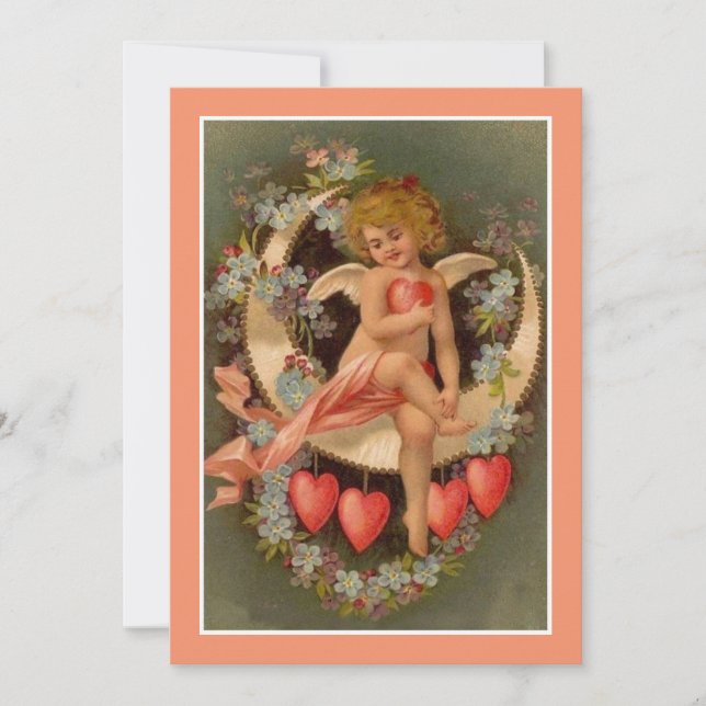 Cartão De Festividades Vintage Valentines Querubim Na Lua (Frente)