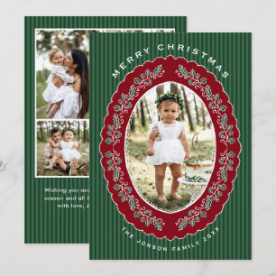 Cartão De Festividades Vintage Velvet Natal Vermelho Verde Listrado 5 Fot