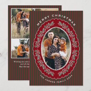 Cartão De Festividades Vintage Velvet Natal Vermelho Verde Listrado 5 Fot
