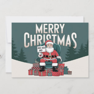 Cartão De Festividades Vintage verde Feliz Natal Papai Noel ho ho ho ho h