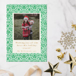 Cartão De Festividades Vintage Verde Festivo Dois Fotos de Natal Vertical<br><div class="desc">Vintage Green Damask Festivo Duas Fotografias Natal Vertical Holiday Card</div>