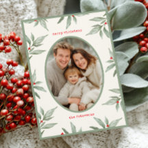 Vintage Verde Foto Botânica Feliz Natal