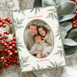 Cartão De Festividades Vintage Verde Foto Botânica Feliz Natal