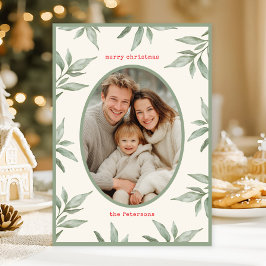 Cartão De Festividades Vintage Verde Foto Botânica Feliz Natal