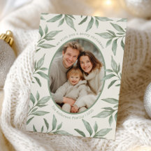 Vintage Verde Foto Botânica Feliz Natal