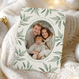 Cartão De Festividades Vintage Verde Foto Botânica Feliz Natal