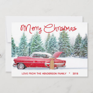 Cartão De Festividades Vintage Vermelho Chevy dos Anos 50 Feliz Natal
