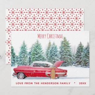 Cartão De Festividades Vintage Vermelho Chevy dos Anos 50 Feliz Natal Fér