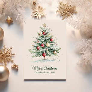 Cartão De Festividades Vintage Vermelho e Dourado, sem Fotografia, Natal