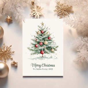 Cartão De Festividades Vintage Vermelho e Dourado, sem Fotografia, Natal