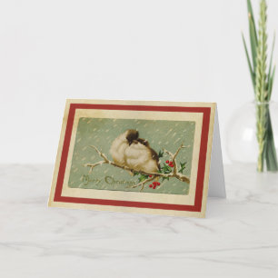 Cartão De Festividades Vintage Victorian Felry Christmas Birds na Holly