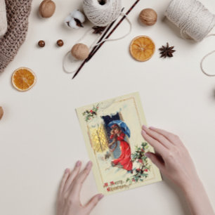 Cartão De Festividades Vintage Victorian Lady Red Natal Foliday Card