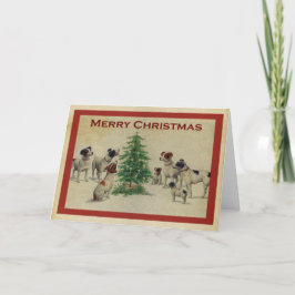 Cartão De Festividades Vintage Victorian Merry Christmas Terrier Dogs