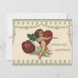 Cartão De Festividades Vintage Victorian Namorados Cherub, Rosa e Heart
