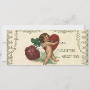 Cartão De Festividades Vintage Victorian Namorados Cherub, Rosa e Heart