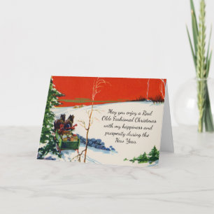 Cartão De Festividades Vintage Victorian Red Christmas Snowy Holiday
