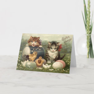 Cartão De Festividades Vintage Victorian Retro Art Cats Kittens Páscoa