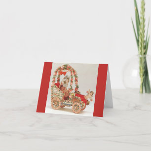 Cartão De Festividades Vintage Victorian Valentines Day, Car with Flowers